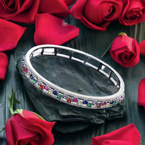 Elegant Multicolor 14K White Gold Plated Cubic Zirconia Women Bracelet